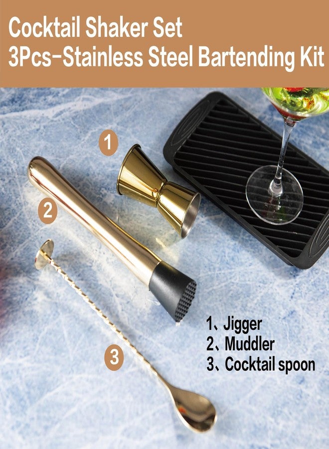 JNWINOG 3-Pcs Gold Muddler & Mixing Tools Set, 10" Muddler, 12" Cocktail Spoon & 1 oz/2 oz Double Jigger, Bar Tool Set for Beverages - Image 5